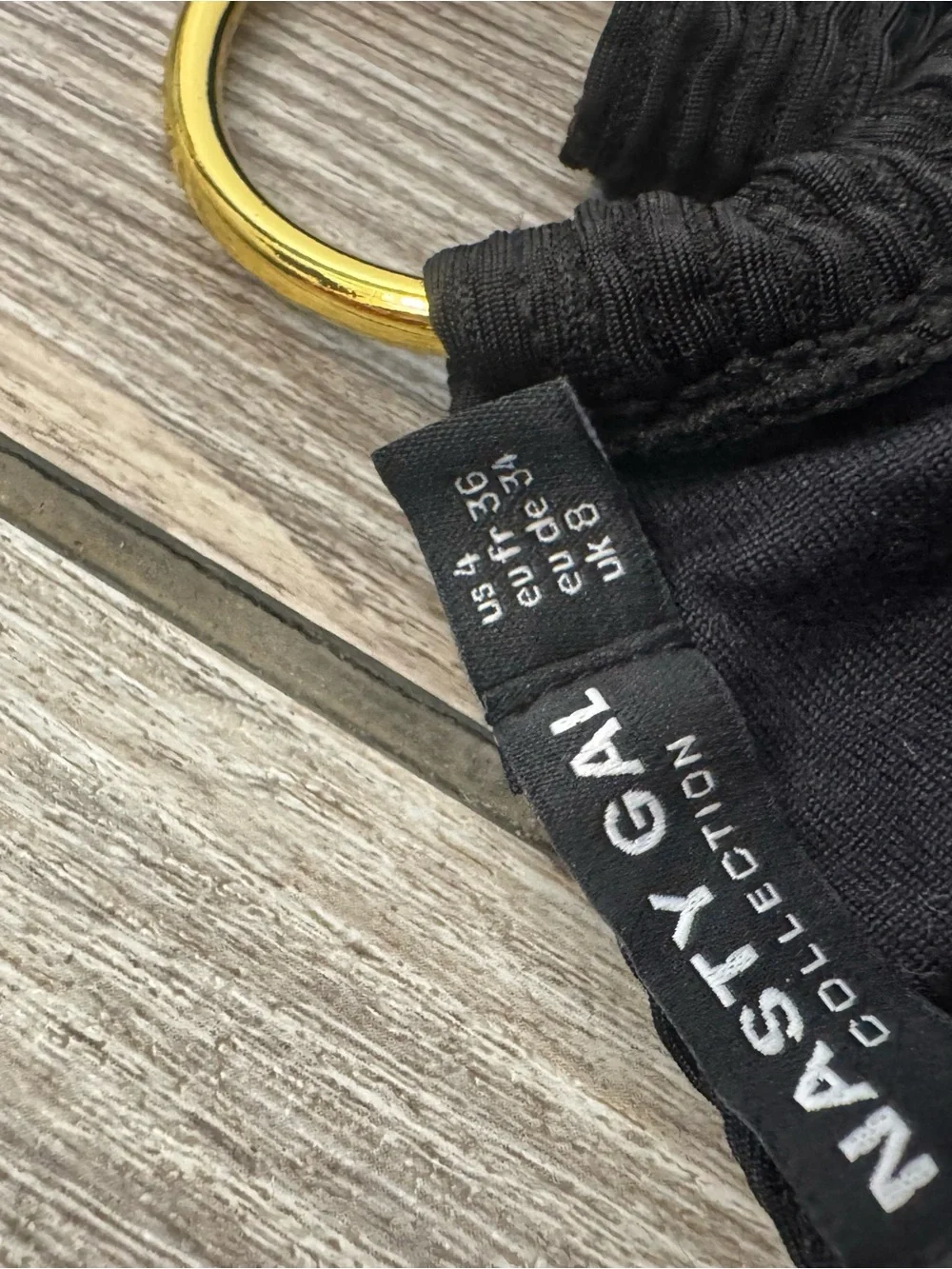 Nasty Gal Black Ribbed Bikini with Gold Ring Detail